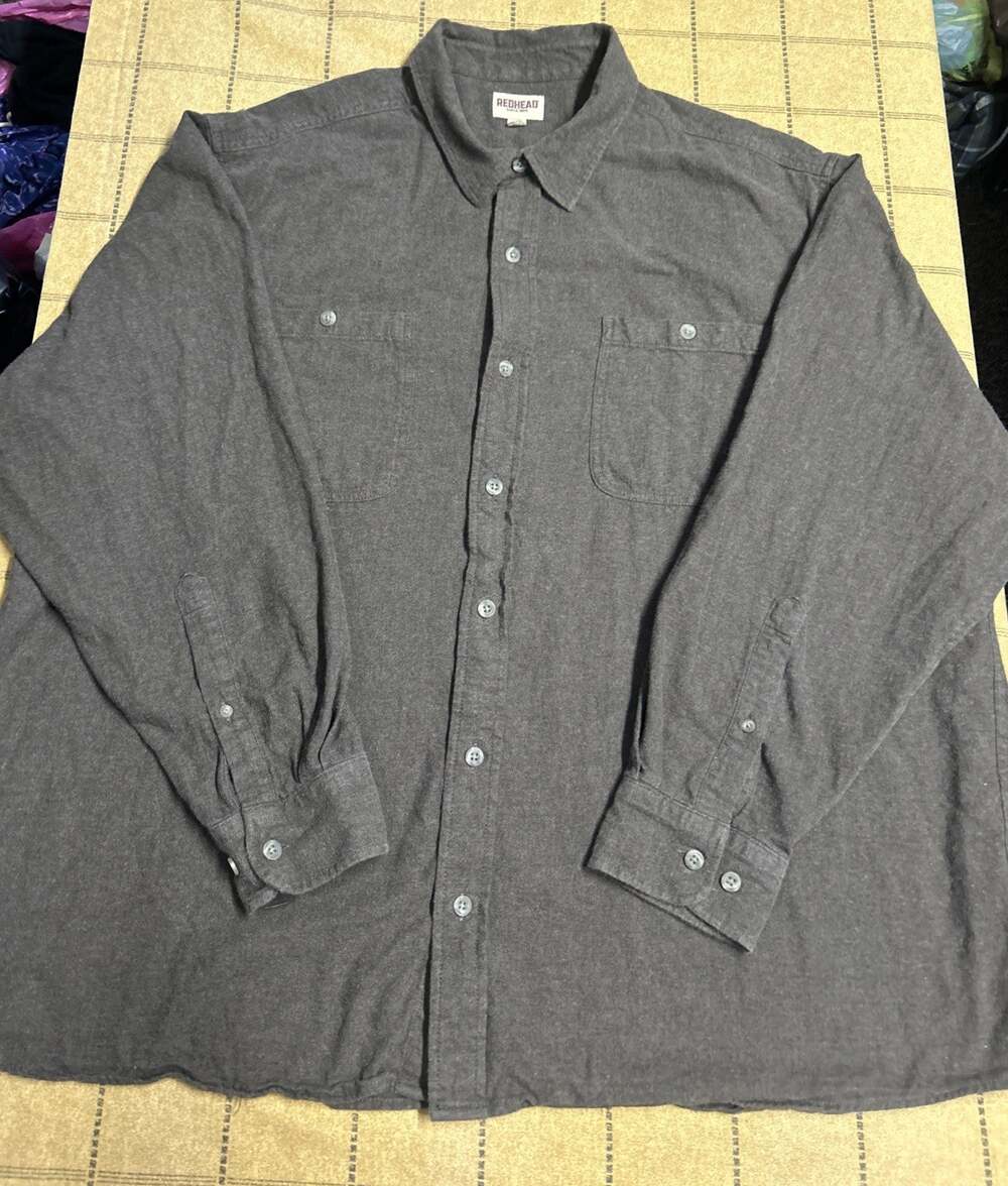RedHead Work Shirt Mens 3XL Gray Long Sleeve 100% Cotton Button Up Utility